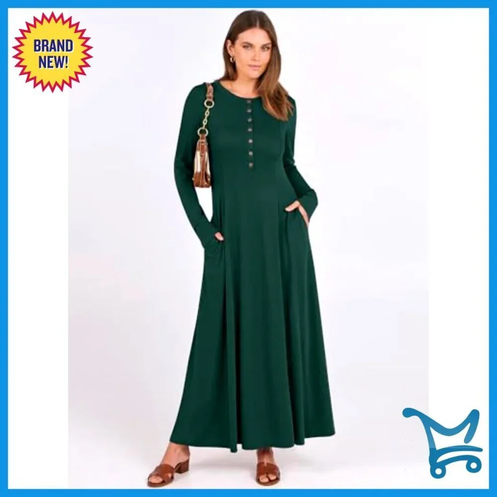 Long Sleeve Maxi Dress Fit & Flare A-Line Swing Flowy Elegant Casual